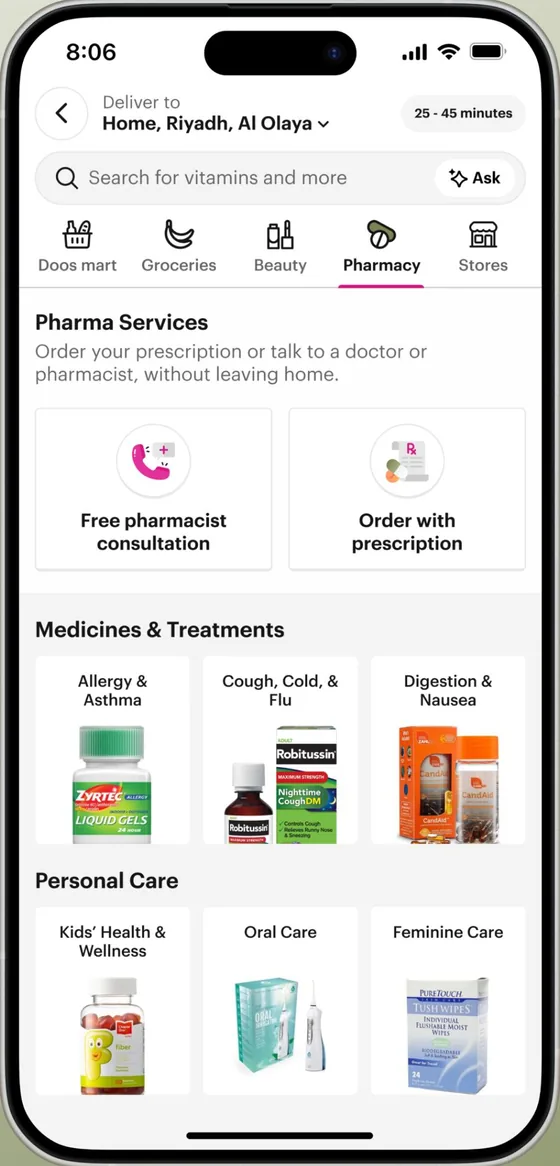 The pharmacy screen in the Doos app