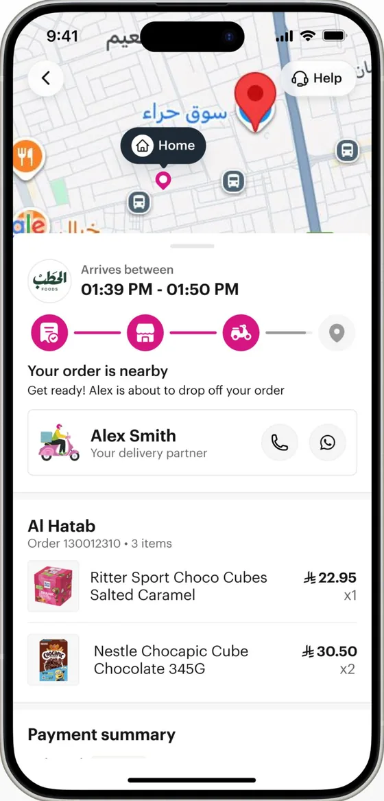 The order tracking screen in the Doos app